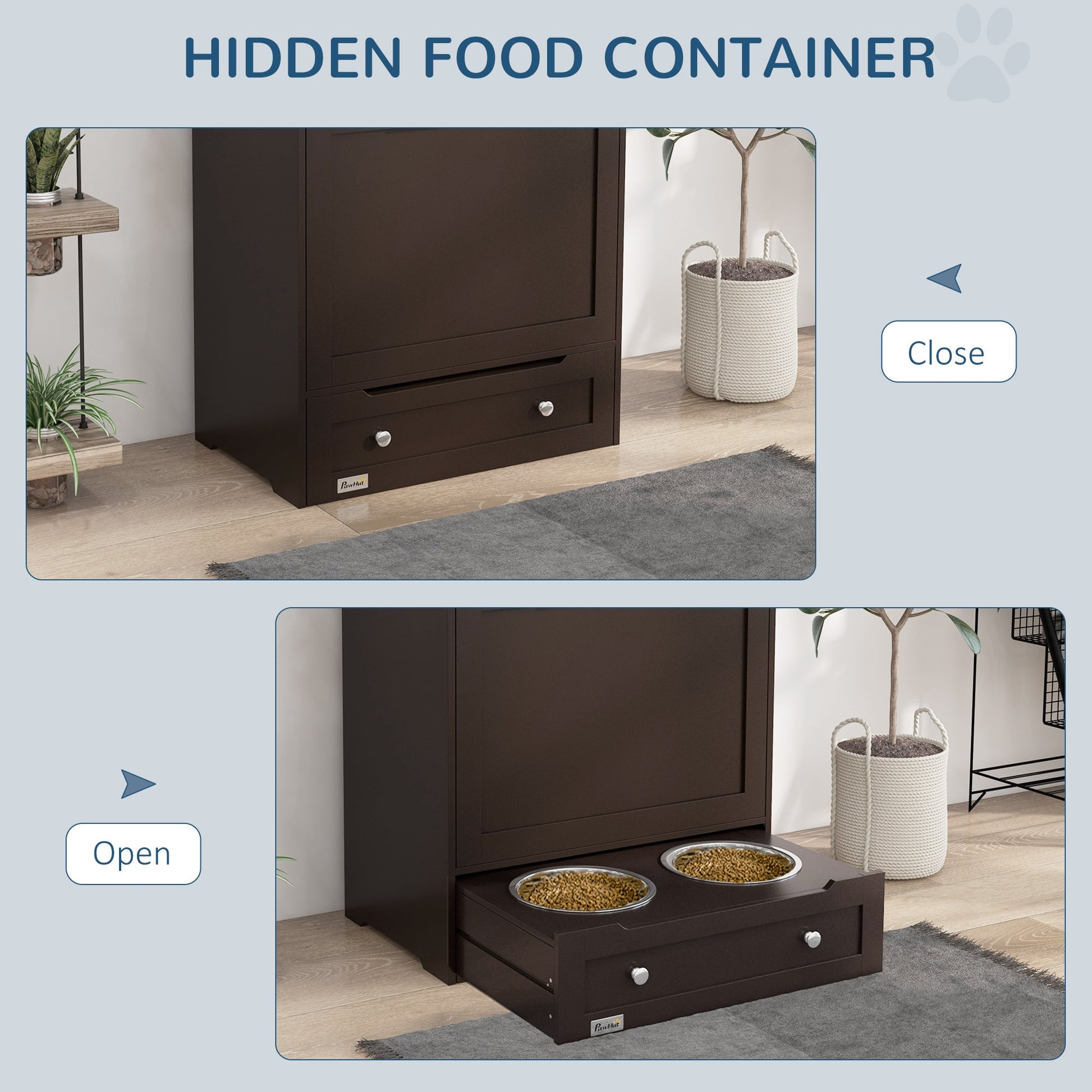 KFX-8958397 Pet Feeder Storage Cabinet with Removable Bowls and Leash Hooks, Gray MDF Construction