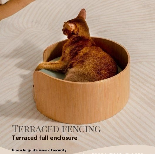 KFX-8962237 Solid Wood Cat Bed – Removable Nest in Walnut Finish, 35x24cm & 50x24cm Sizes
