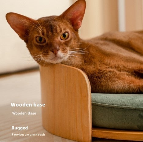 KFX-8962237 Solid Wood Cat Bed – Removable Nest in Walnut Finish, 35x24cm & 50x24cm Sizes