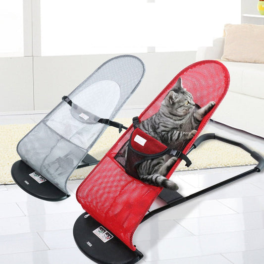 KFX-8966589 Adjustable Folding Pet Bed Rocking Chair in Plush Cloth, Play-Resistant & Breathable Design