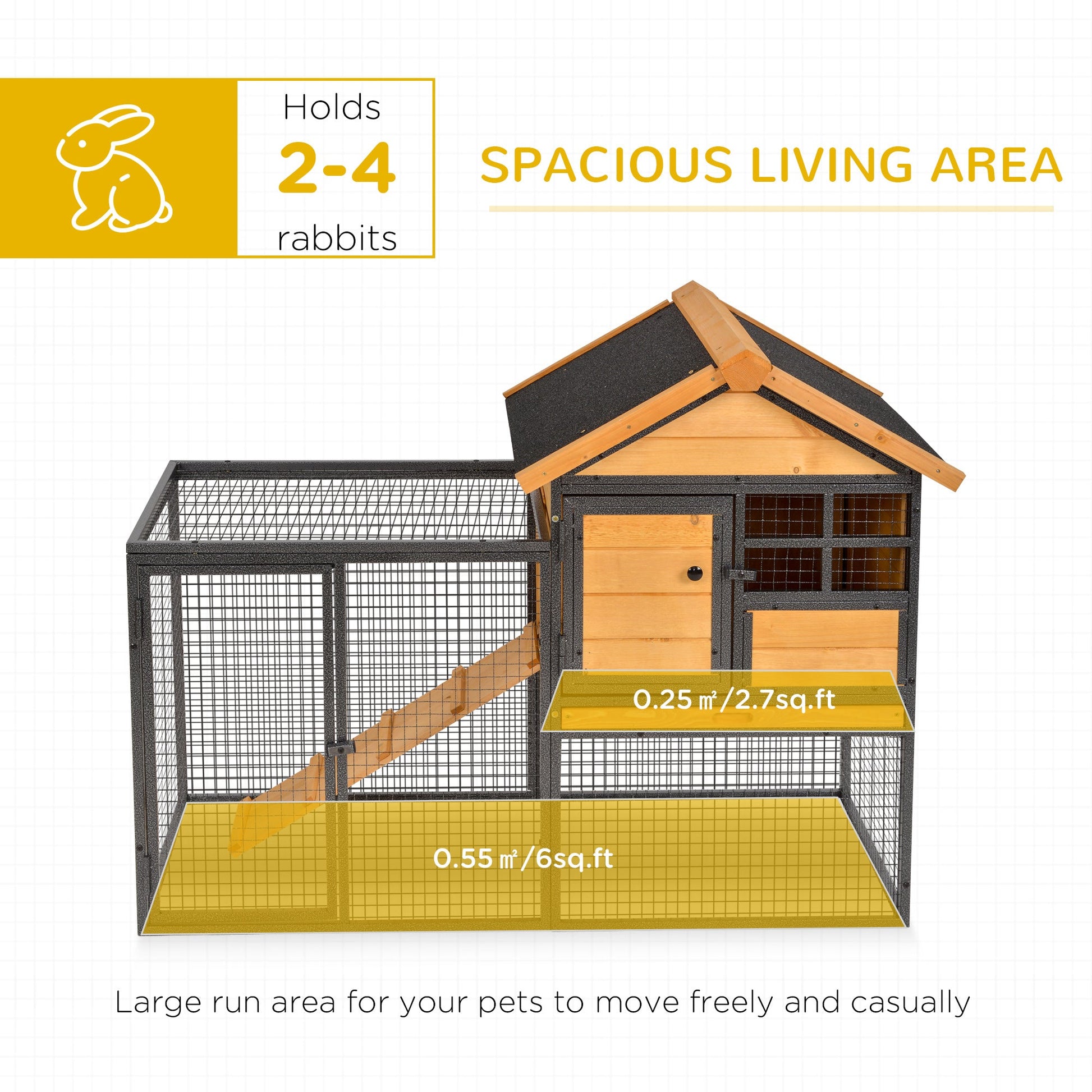 KFX-8971581 2-Level Outdoor Rabbit Hutch with Weatherproof Roof, Removable Tray, and Ramp