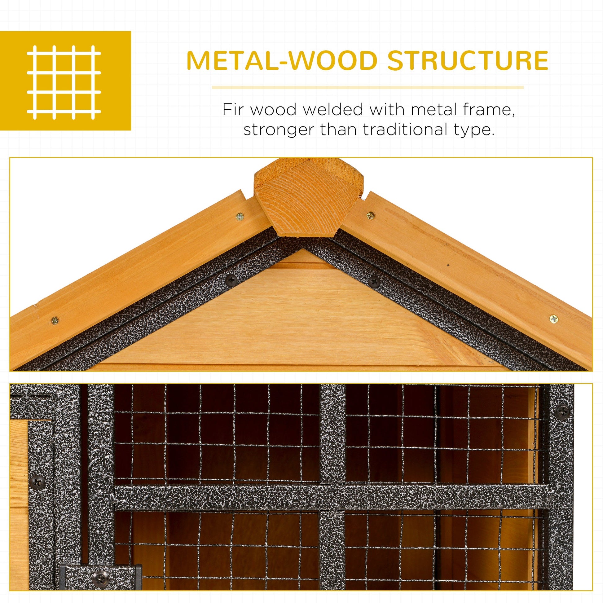 KFX-8971581 2-Level Outdoor Rabbit Hutch with Weatherproof Roof, Removable Tray, and Ramp
