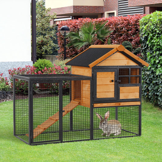 KFX-8971581 2-Level Outdoor Rabbit Hutch with Weatherproof Roof, Removable Tray, and Ramp