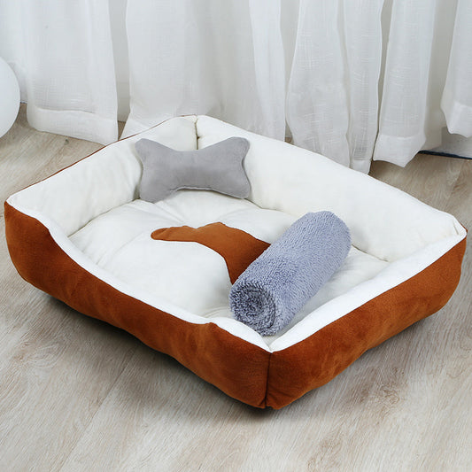 KFX-8971965 Large Dog Teddy Kennel - Cozy Cloth Bed in Grey and Brown, Multiple Sizes Available