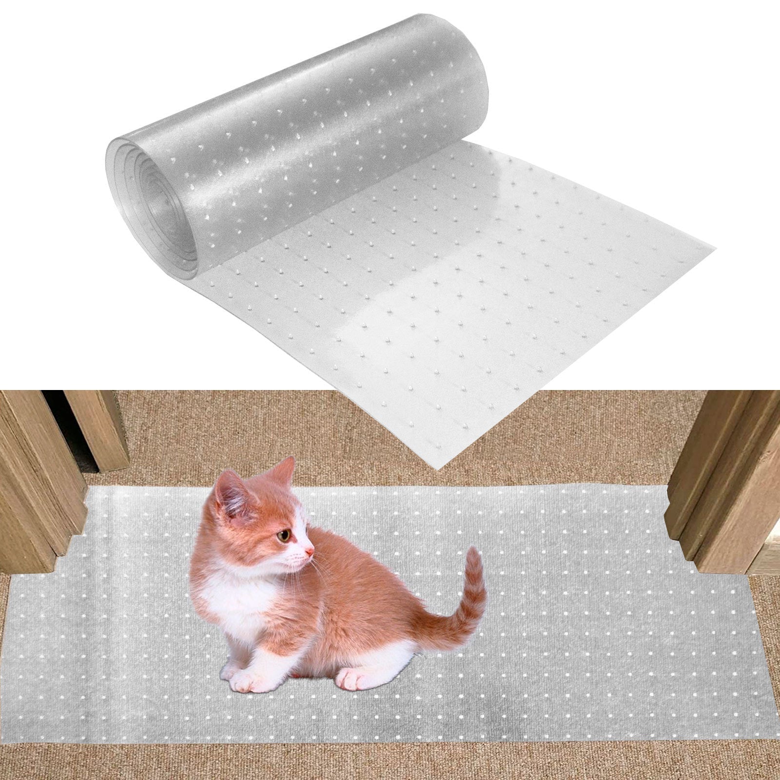 KFX-8973885 Transparent Cat Scratch Protective Floor Mat - PVC Scratch-Resistant Pad for Carpet Protection, Solid Color, Modern Design
