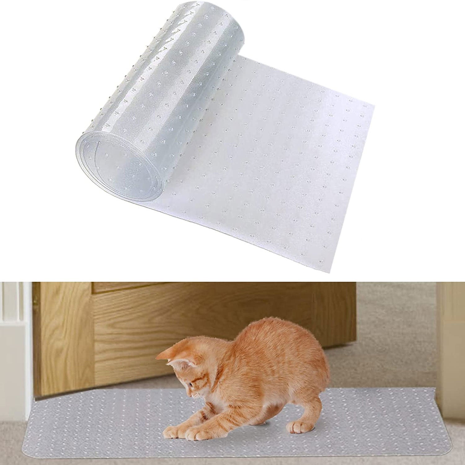 KFX-8973885 Transparent Cat Scratch Protective Floor Mat - PVC Scratch-Resistant Pad for Carpet Protection, Solid Color, Modern Design