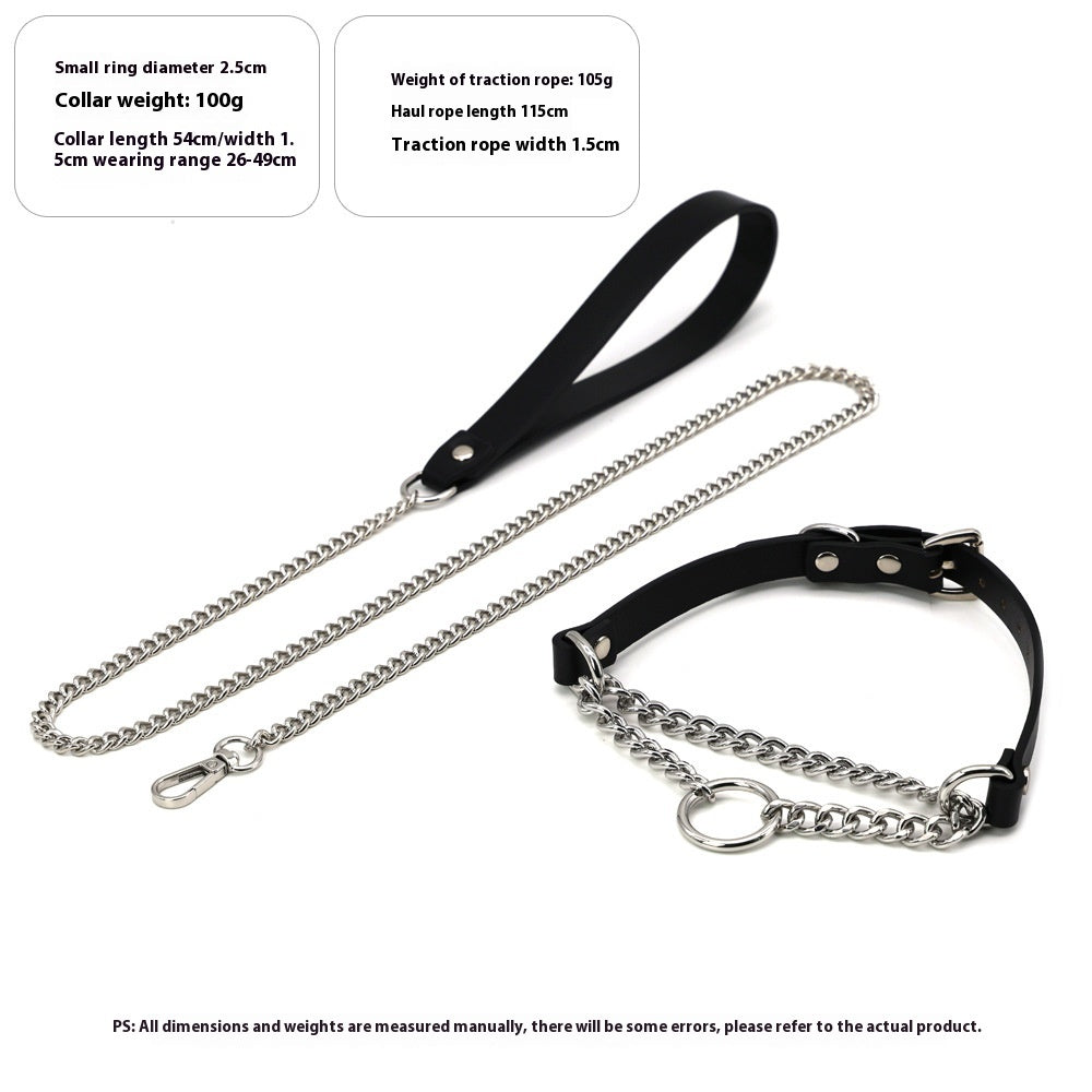 KFX-8975677 Black Leather Collar and Leash Set for Punk Fashion and Sub-Cultures