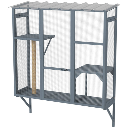 KFX-8977341 Outdoor Window Catio for Large Cats with Platforms and Scratching Post, Suitable for 2-3 Cats, Gray