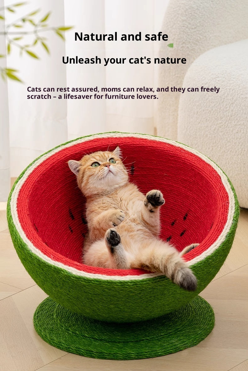 KFX-8977725 Large Watermelon Cat Nest with Integrated Sisal Scratching Board and Toy