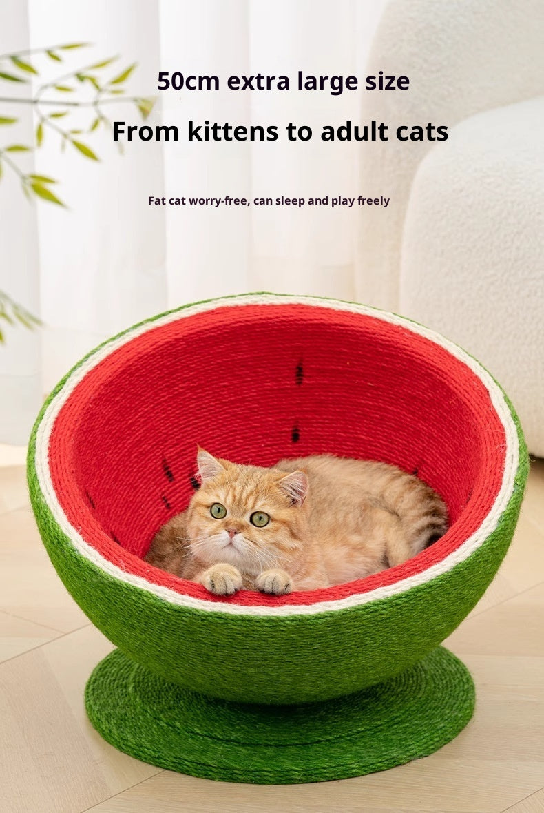 KFX-8977725 Large Watermelon Cat Nest with Integrated Sisal Scratching Board and Toy