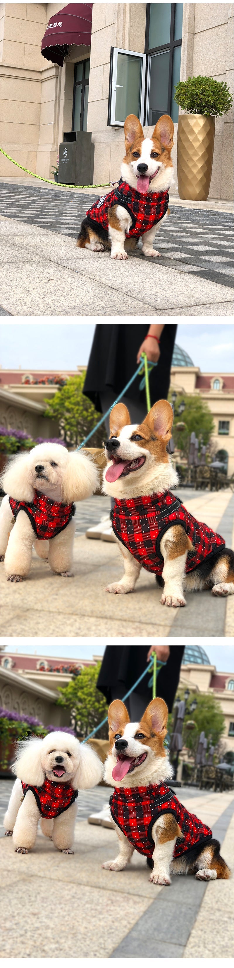 KFX-8978109 Warm Waterproof Reflective Pet Clothing for Autumn and Winter - Cotton Dog Vest in Snowflake and Plaid Patterns
