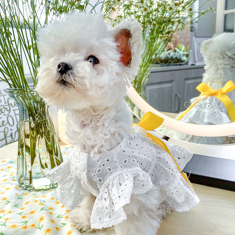 KFX-8980029 Daisy Flower Princess Dog Skirt with Hollow Bow, Polyester, Size XS-XL