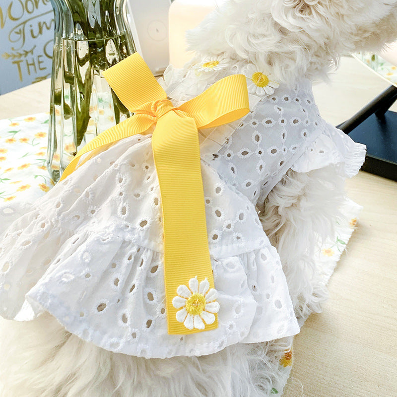 KFX-8980029 Daisy Flower Princess Dog Skirt with Hollow Bow, Polyester, Size XS-XL