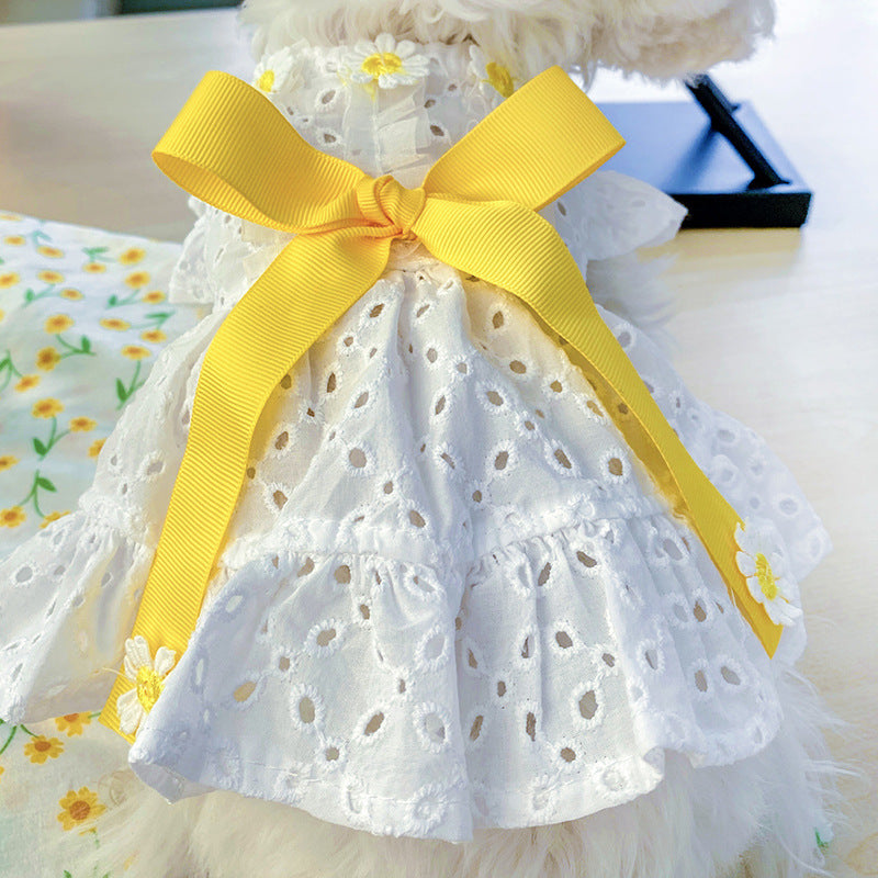 KFX-8980029 Daisy Flower Princess Dog Skirt with Hollow Bow, Polyester, Size XS-XL