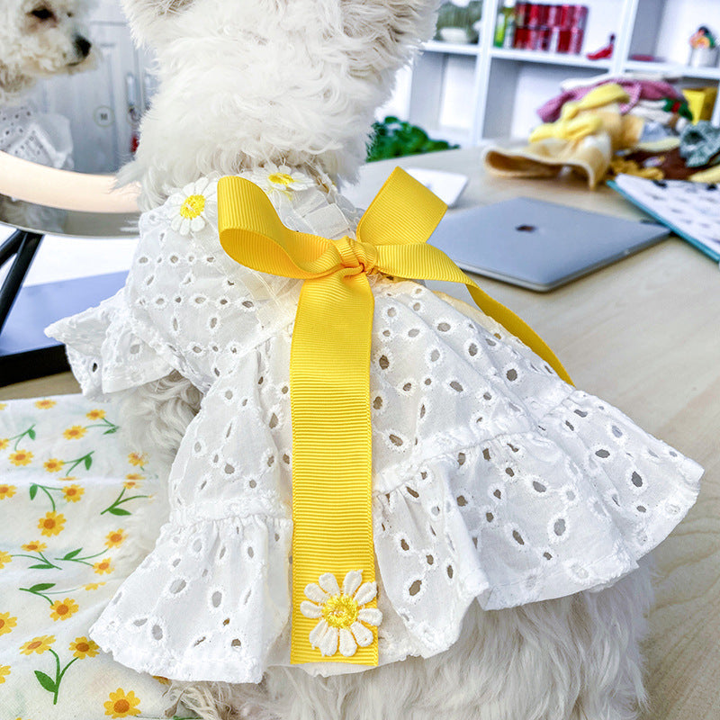 KFX-8980029 Daisy Flower Princess Dog Skirt with Hollow Bow, Polyester, Size XS-XL