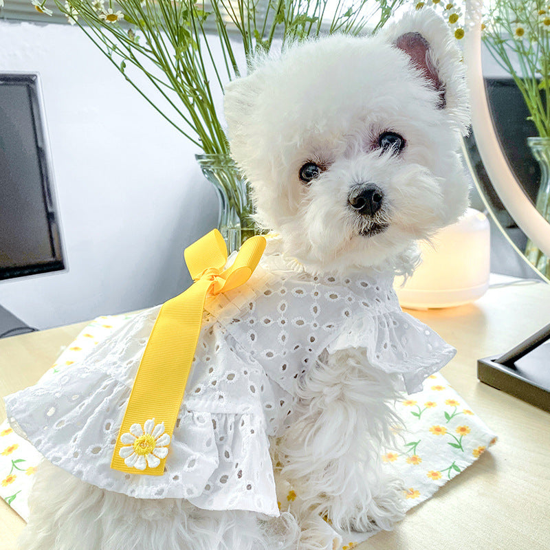 KFX-8980029 Daisy Flower Princess Dog Skirt with Hollow Bow, Polyester, Size XS-XL
