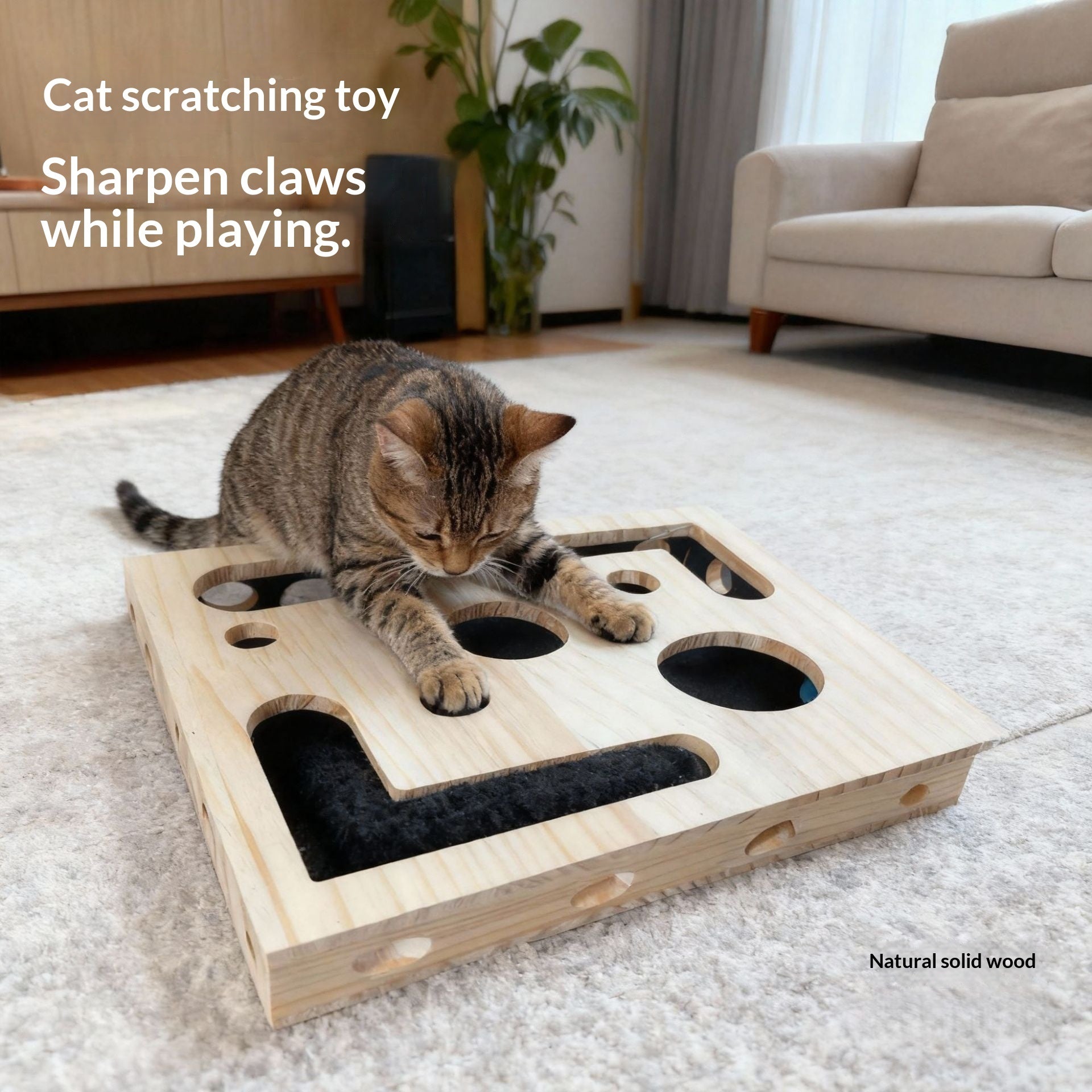 KFX-8981053 Solid Wood Maze Pet Toy with Three Bell Balls - Maze Peek-a-Boo Design for Entertaining and Claw Sharpening