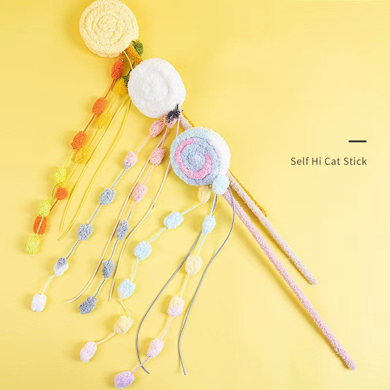 KFX-8984253 Colorful Plush Lollipop Shape Cat Teaser Toy for Playful Kittens