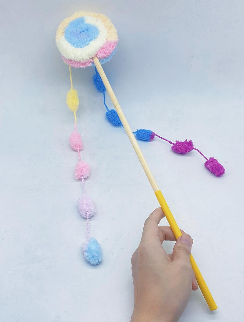 KFX-8984253 Colorful Plush Lollipop Shape Cat Teaser Toy for Playful Kittens