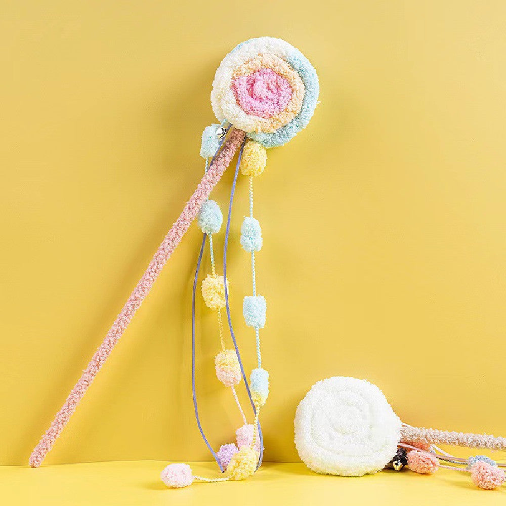 KFX-8984253 Colorful Plush Lollipop Shape Cat Teaser Toy for Playful Kittens