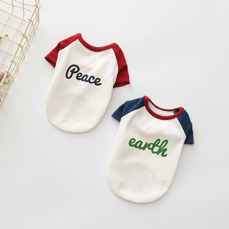 KFX-8984509 Stylish Dog Sweatshirt with Embroidery in Peace Red and Blue Sleeves