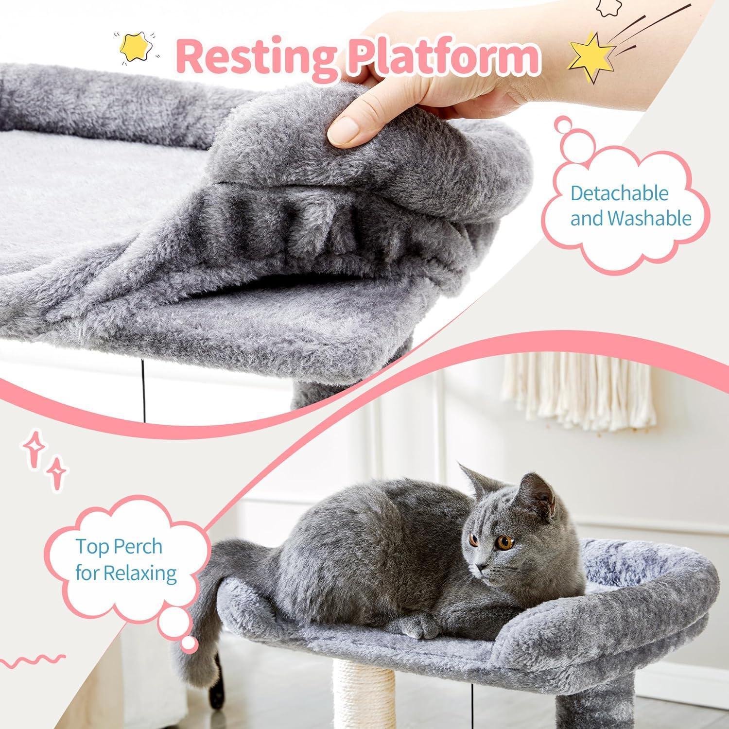 KFX-8984893 4-in-1 Cat Tree Tower with Self-Grooming Brush and Sisal Scratching Post, Plush Bed and Toy Balls for Indoor Kittens
