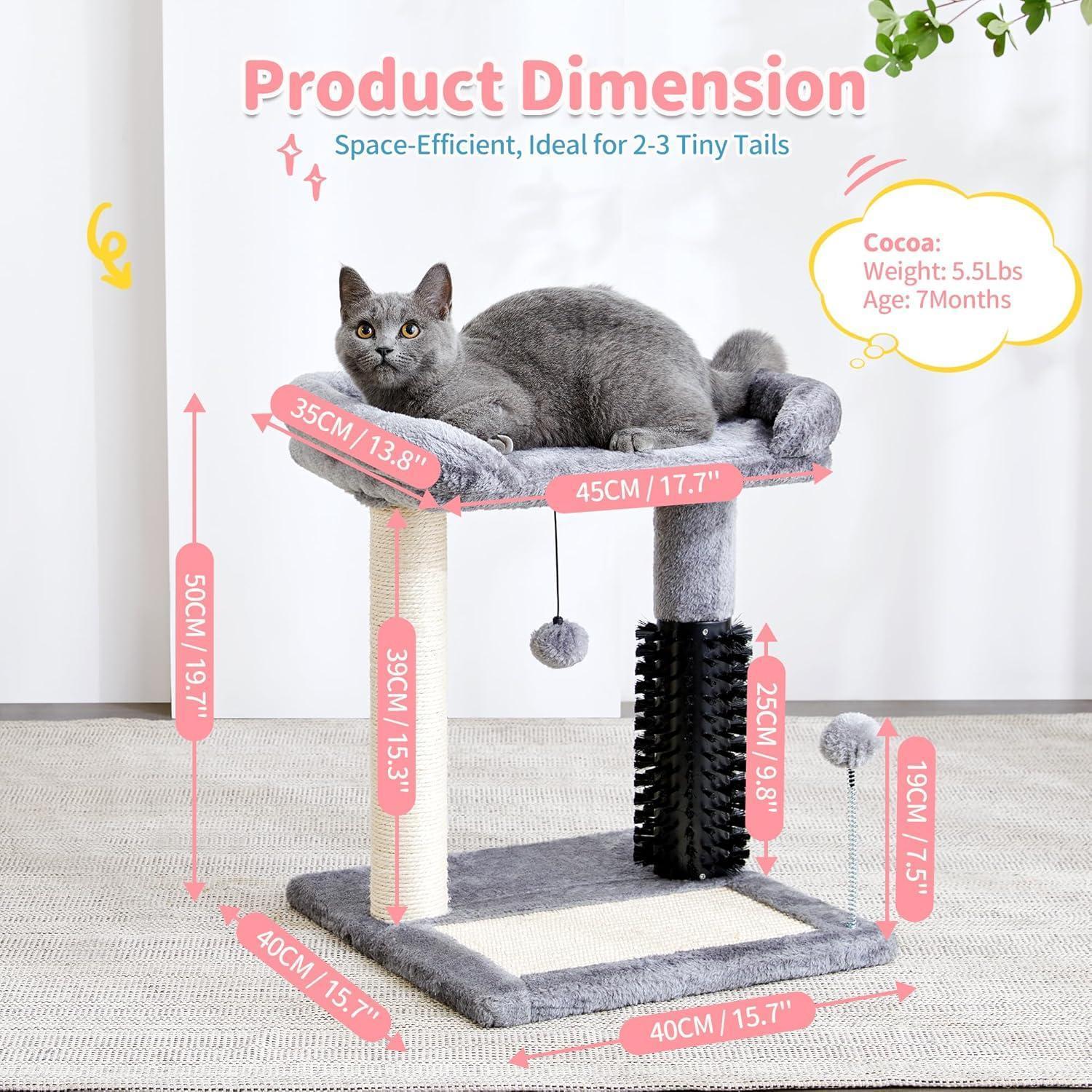 KFX-8984893 4-in-1 Cat Tree Tower with Self-Grooming Brush and Sisal Scratching Post, Plush Bed and Toy Balls for Indoor Kittens