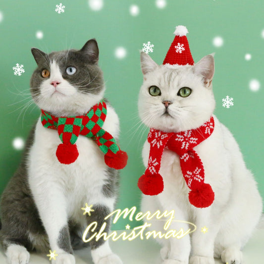 KFX-8986813 Wool Scarf for Pets with Christmas Snowflake and Lattice Pattern, 55cm