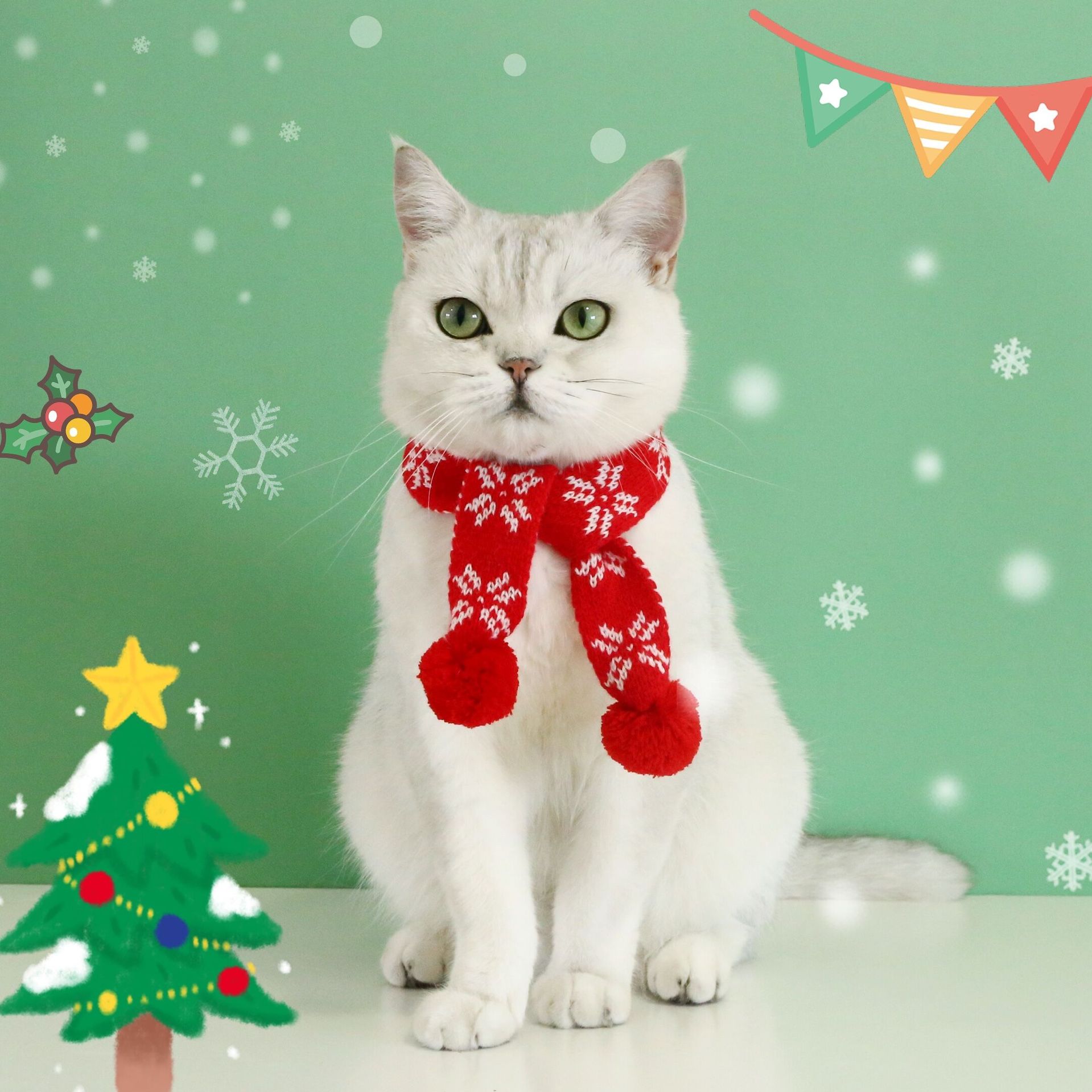 KFX-8986813 Wool Scarf for Pets with Christmas Snowflake and Lattice Pattern, 55cm