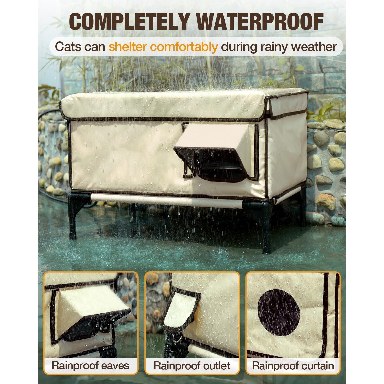 KFX-8989245 Beige Waterproof Oxford Cloth Cat House for Dogs - Outdoor PVC Pipe Design, Available in S, M, L