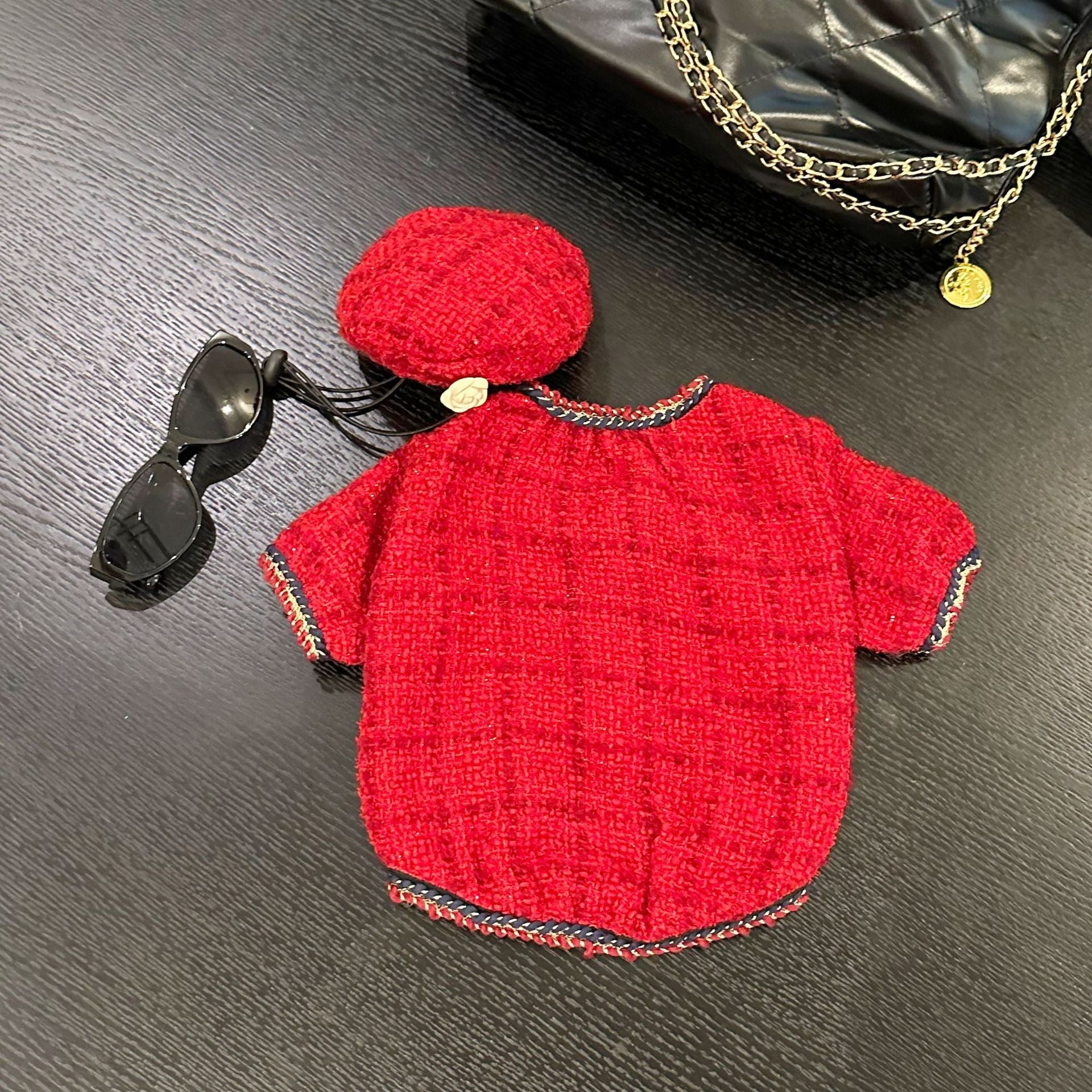 KFX-8989757 Cotton Pet Winter Coat with Hat for Dogs and Cats in Black and Red