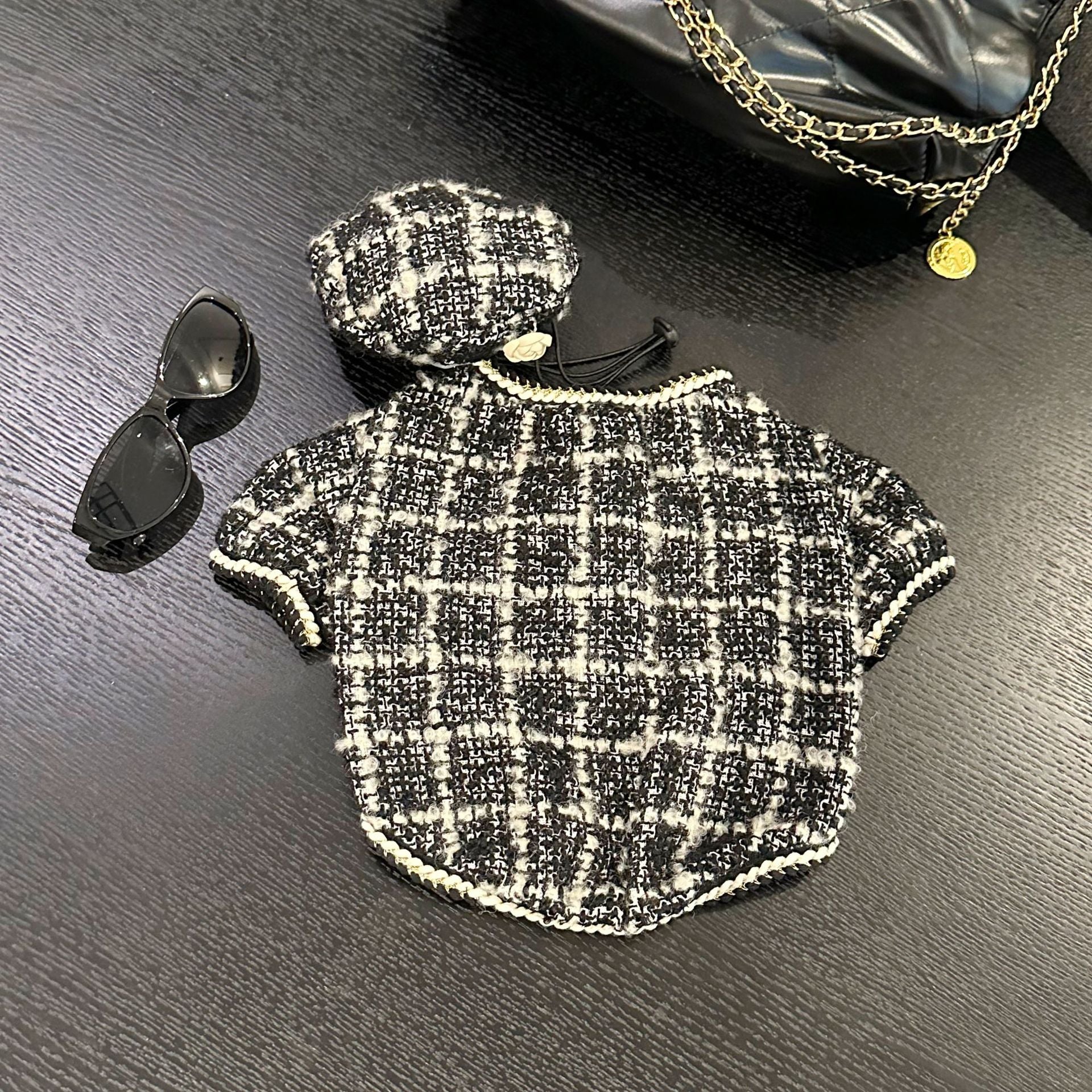 KFX-8989757 Cotton Pet Winter Coat with Hat for Dogs and Cats in Black and Red