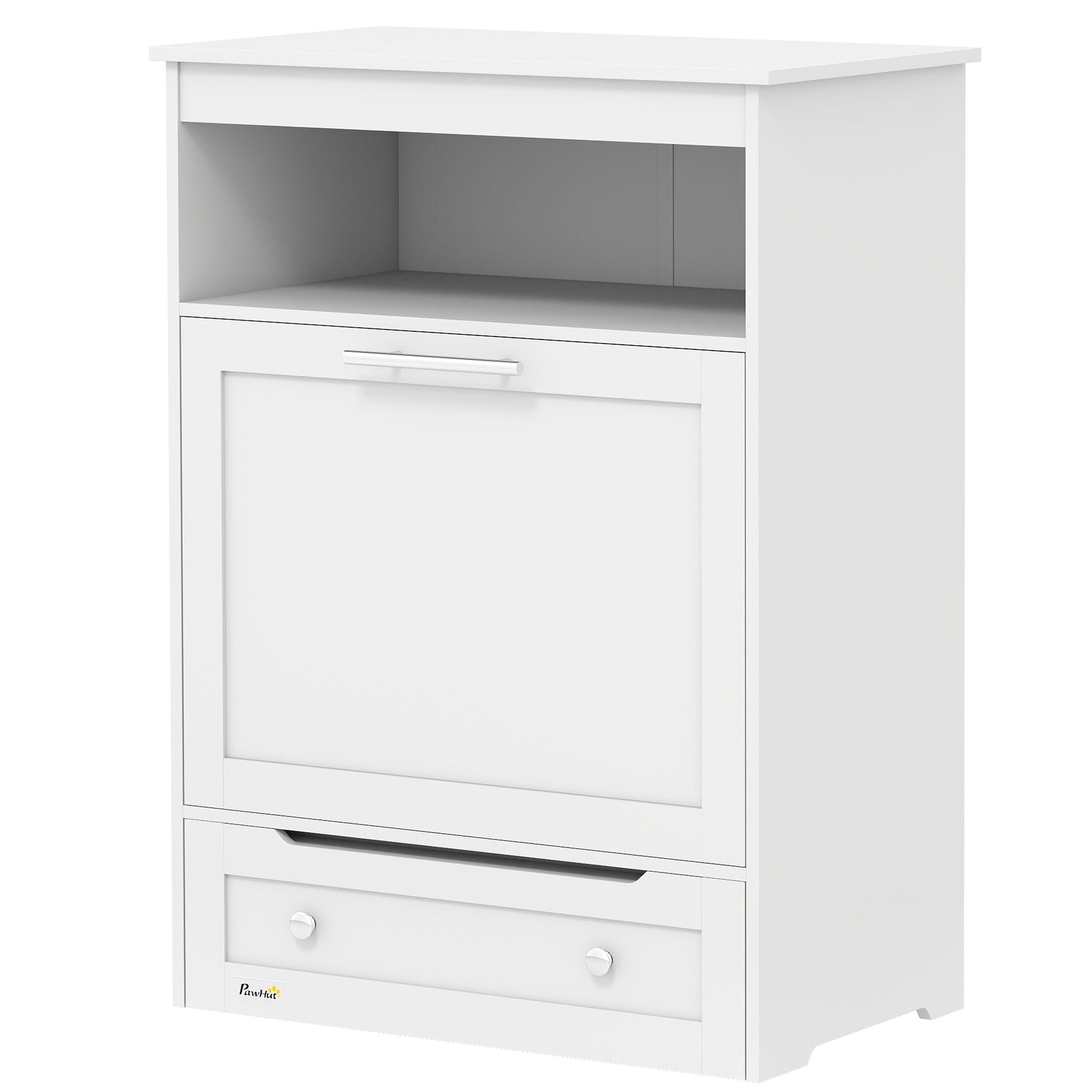KFX-8991165 Pet Feeder Station with Storage Cabinet, Removable Bowls, and Treat Storage - White MDF Design