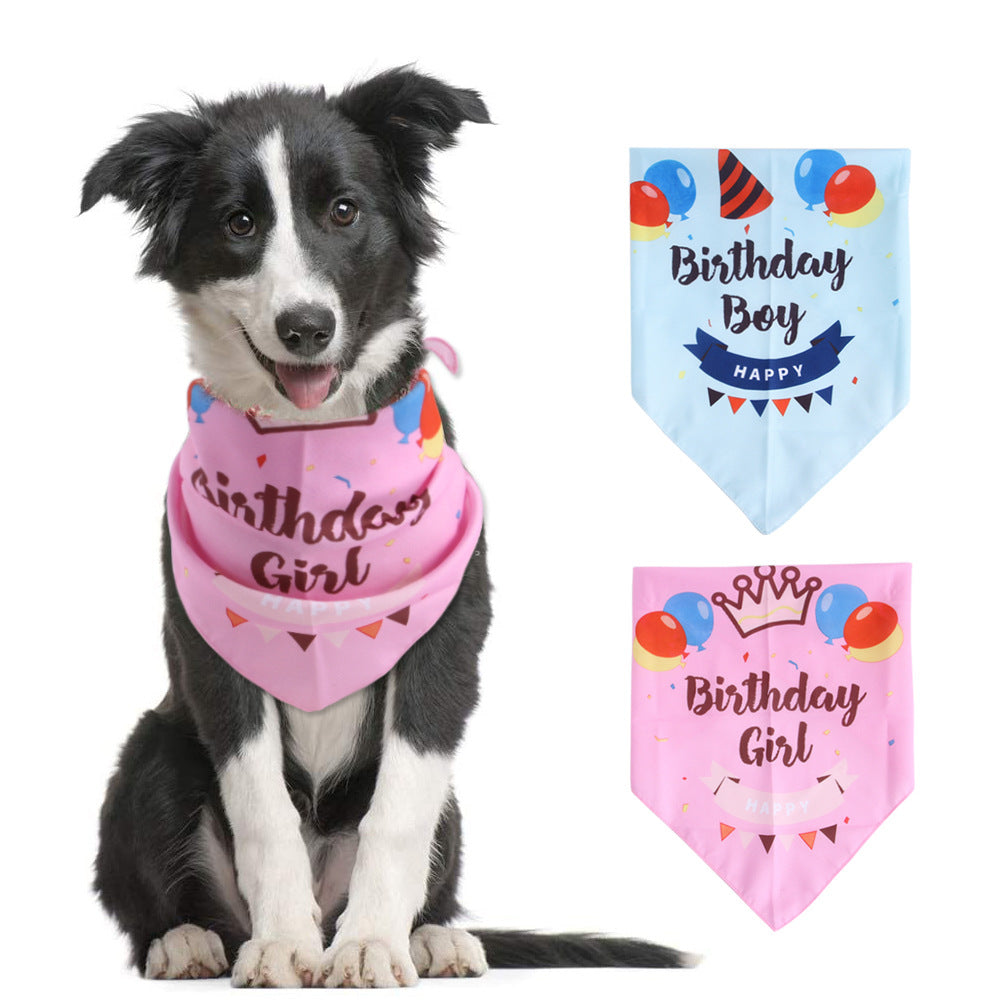 KFX-8992573 Pet Birthday Triangle Scarf in Balloon Blue and Pink, Ribbon Blue and Pink - One Size Polyester Accessory