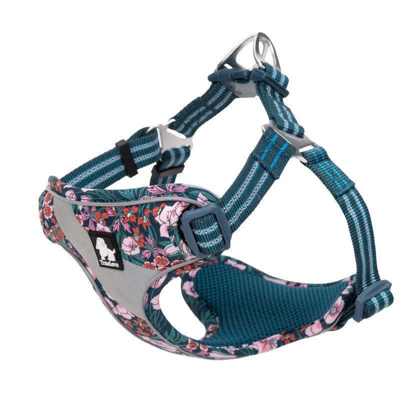 KFX-8994237 Floral Chest Strap for Pets - Adjustable Nylon Outdoor Travel Traction Harness