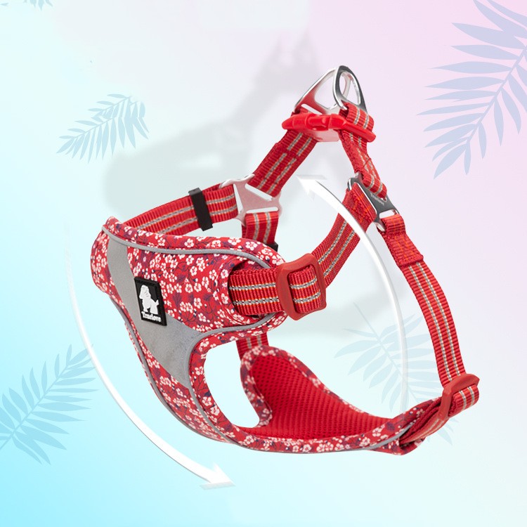 KFX-8994237 Floral Chest Strap for Pets - Adjustable Nylon Outdoor Travel Traction Harness