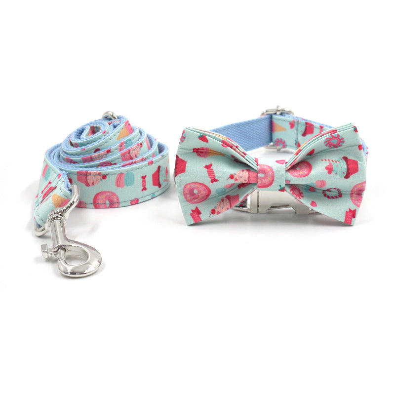 KFX-8994749 Cute Cartoon Dog Collar and Leash Set with Bow in Macaron Colors
