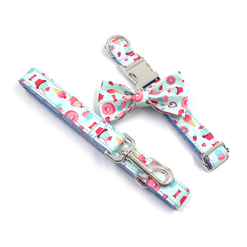 KFX-8994749 Cute Cartoon Dog Collar and Leash Set with Bow in Macaron Colors