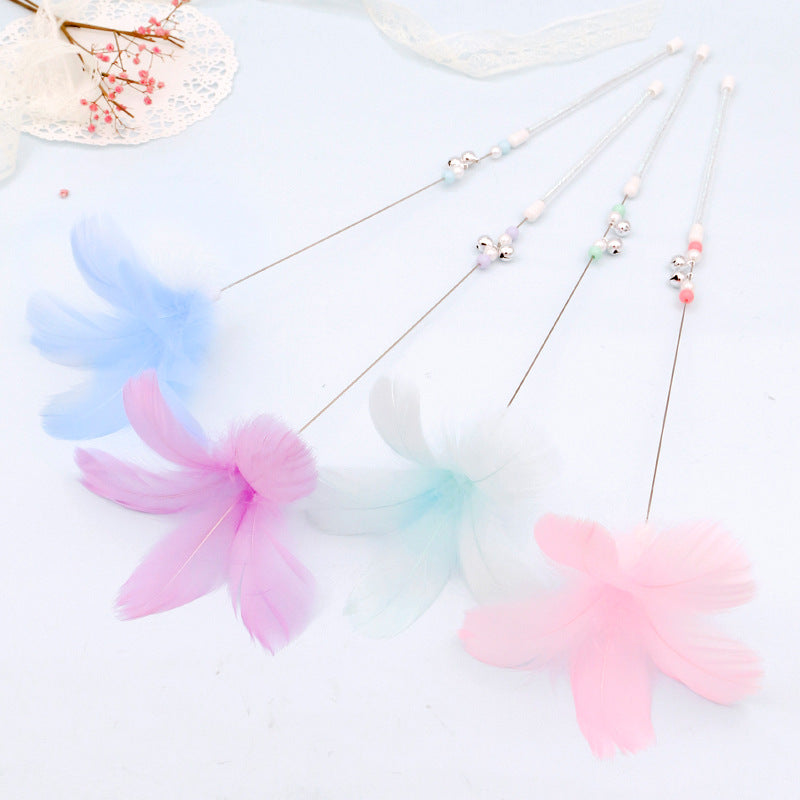 KFX-8995773 Colorful Feather Cat Toy with Bells – 38cm Fun Cat Wand for Engaging Play