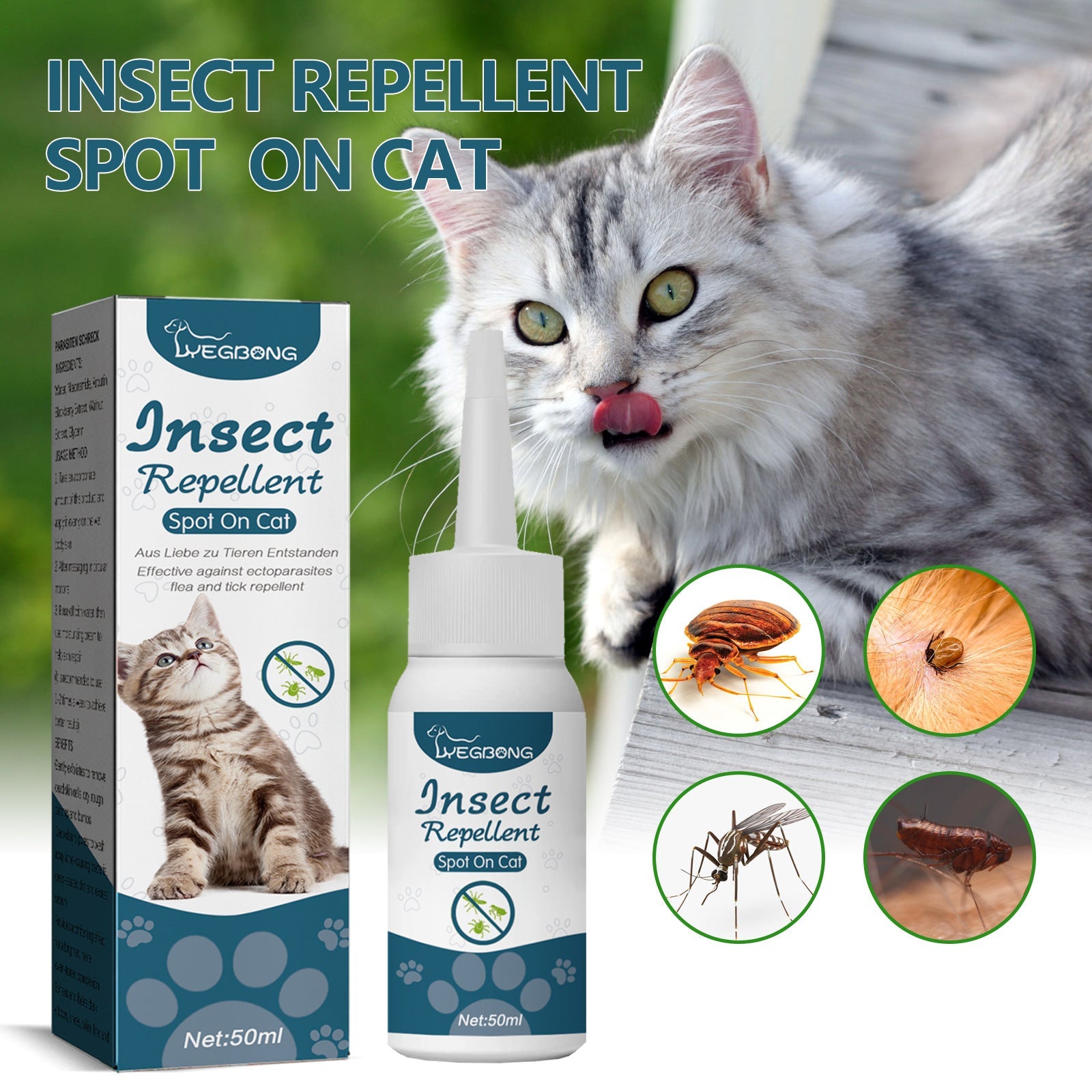 KFX-8996541 Pet Anti-Flea and Tick Solution - 50ml with Natural Oils for Cats