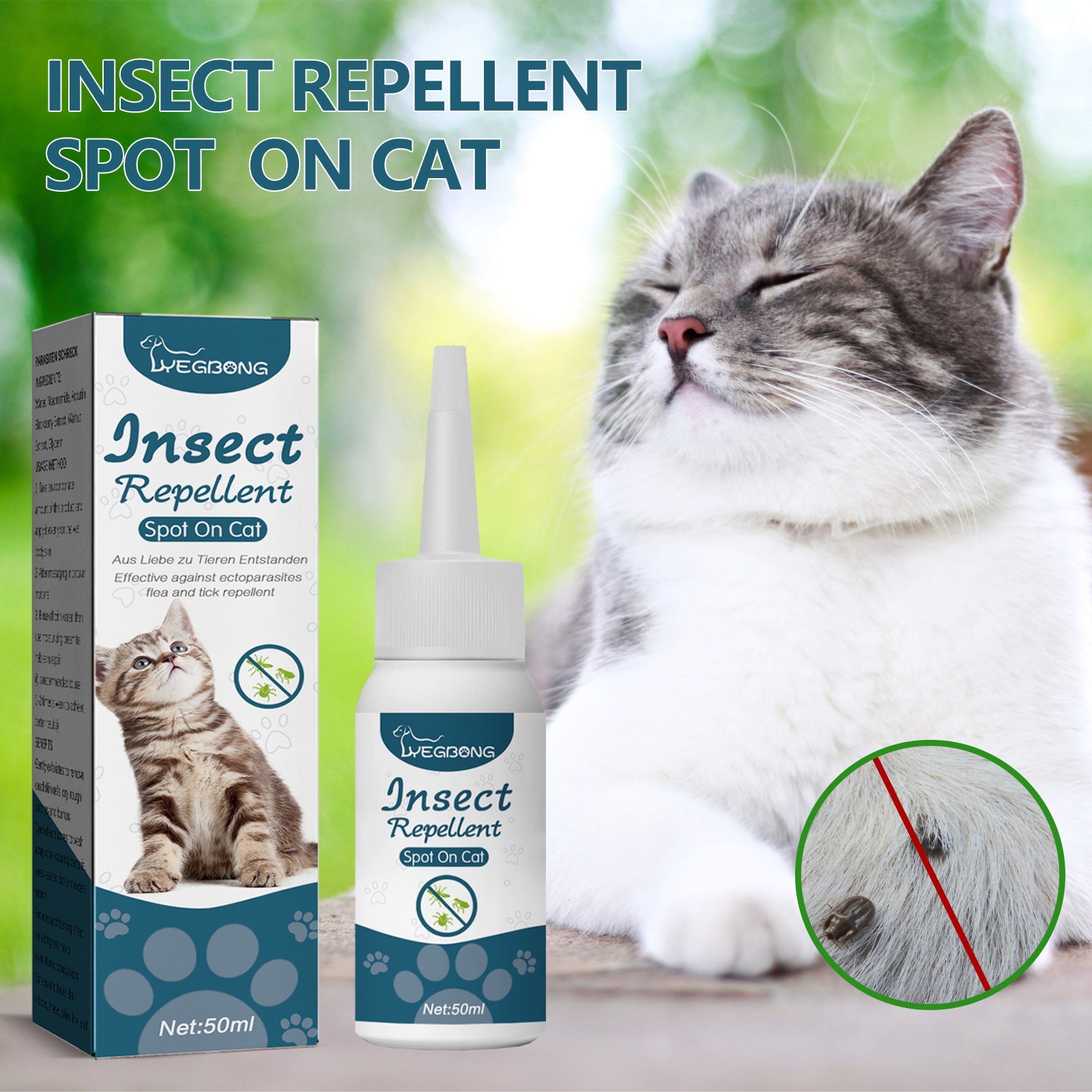 KFX-8996541 Pet Anti-Flea and Tick Solution - 50ml with Natural Oils for Cats