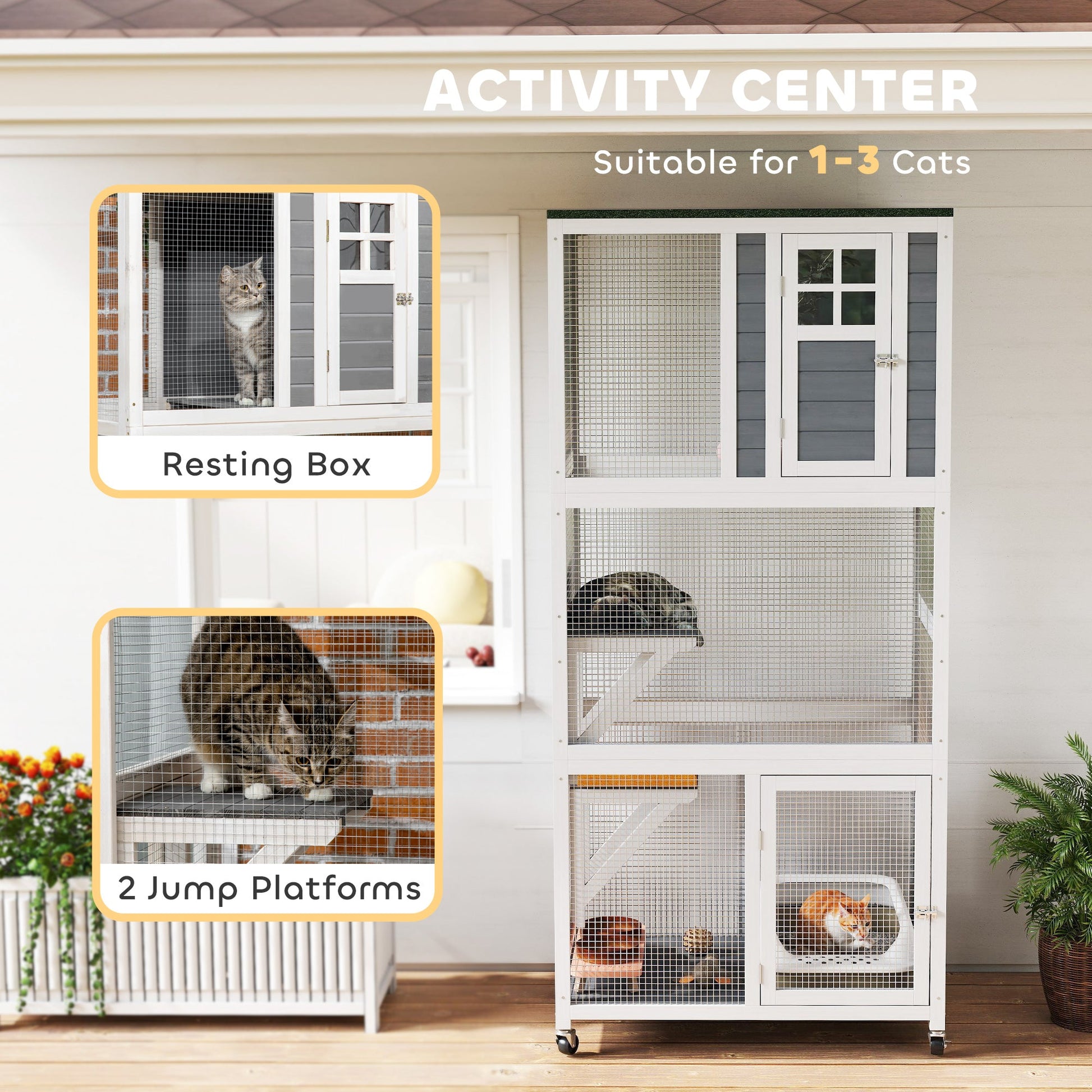 KFX-9000765 Outdoor Cat Enclosure with Weatherproof Features and Wheels - 74-Inch Large Catio