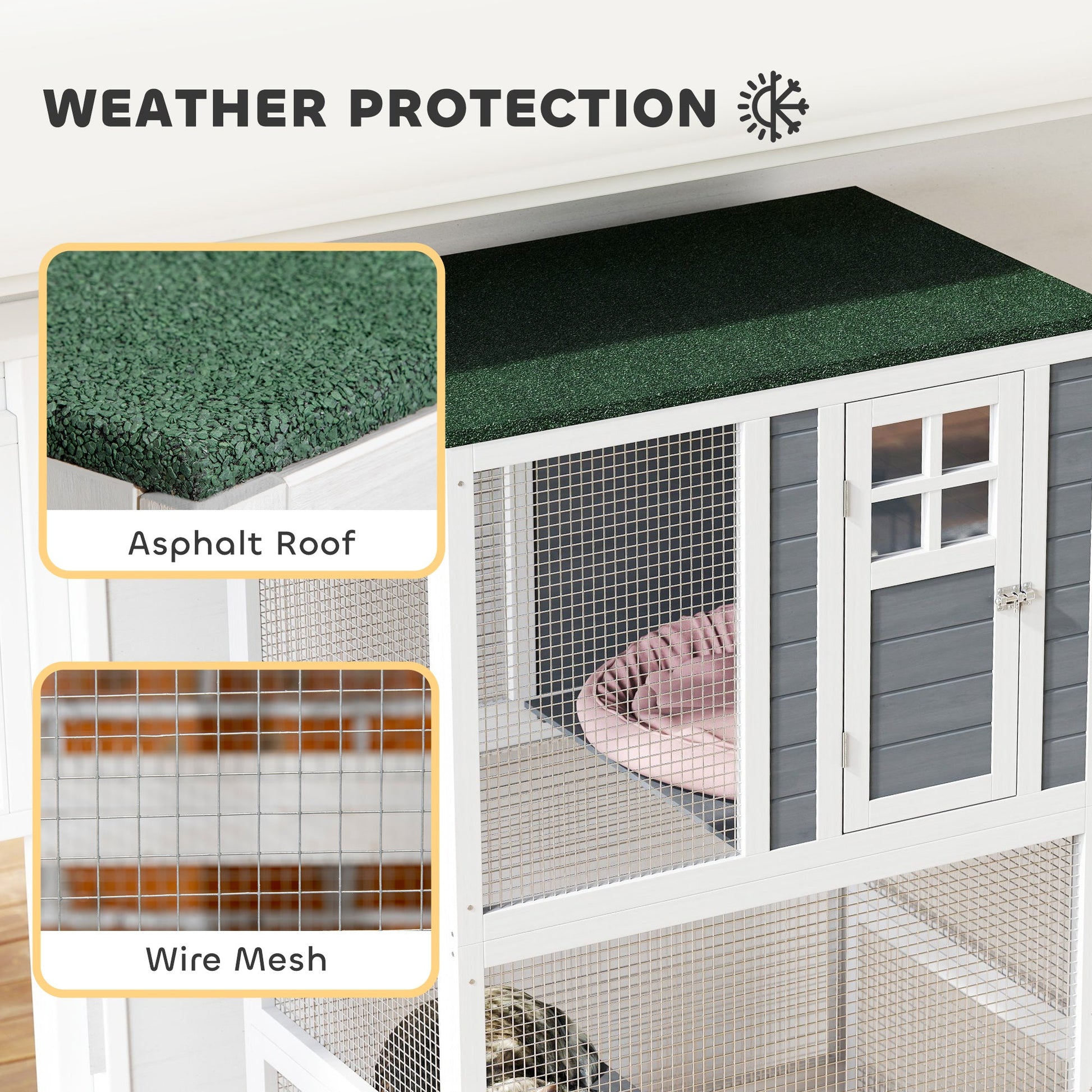 KFX-9000765 Outdoor Cat Enclosure with Weatherproof Features and Wheels - 74-Inch Large Catio