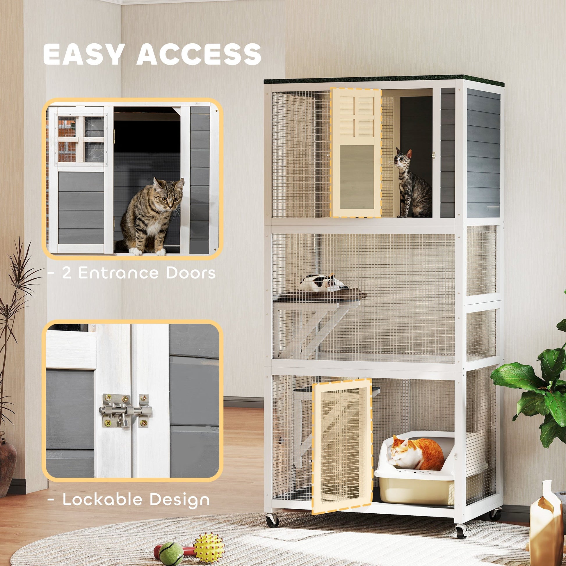 KFX-9000765 Outdoor Cat Enclosure with Weatherproof Features and Wheels - 74-Inch Large Catio