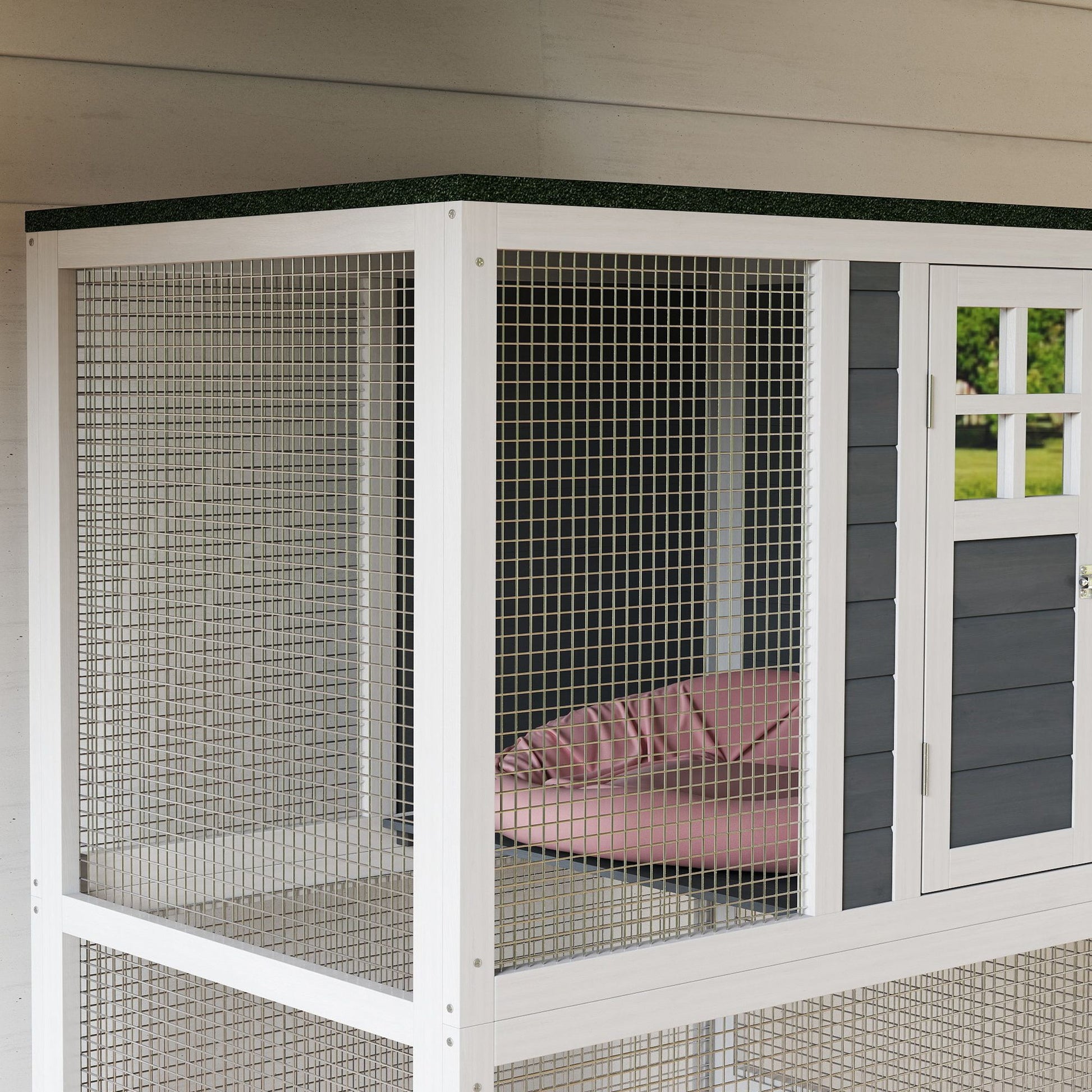 KFX-9000765 Outdoor Cat Enclosure with Weatherproof Features and Wheels - 74-Inch Large Catio