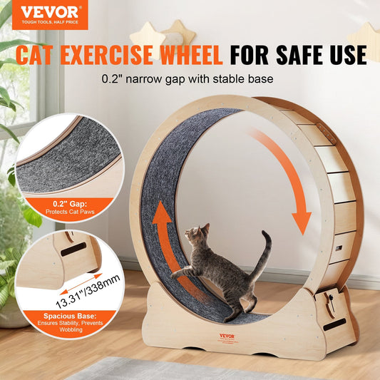 KFX-9001533 Large Cat Exercise Wheel – 43.3-Inch Indoor Treadmill for Cats up to 25 lbs – Durable Wooden Design with Noise Reduction Features