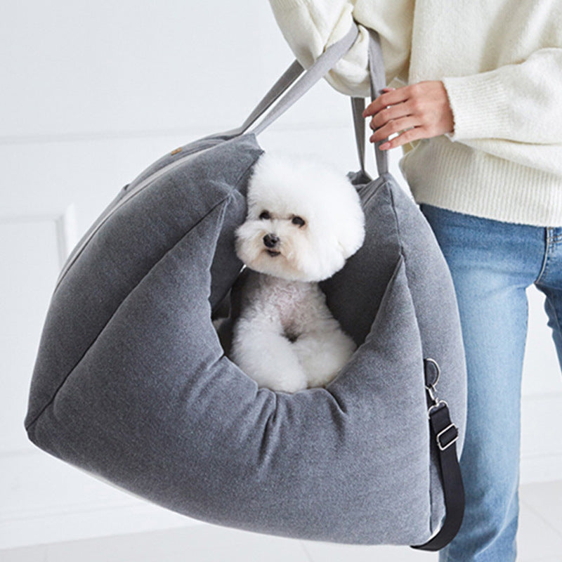 KFX-9002941 Portable Waterproof Pet Dog Car Carrier Seat with Breathable Mesh and Easy-Wash Design in Gray and Beige