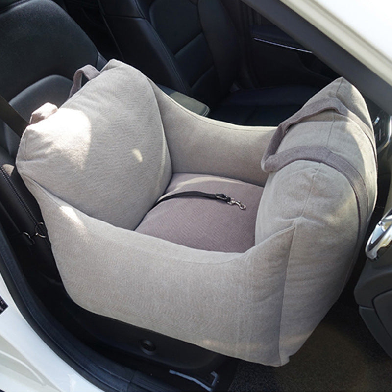 KFX-9002941 Portable Waterproof Pet Dog Car Carrier Seat with Breathable Mesh and Easy-Wash Design in Gray and Beige