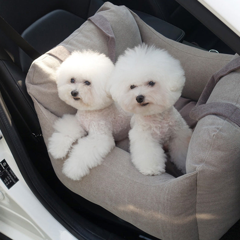 KFX-9002941 Portable Waterproof Pet Dog Car Carrier Seat with Breathable Mesh and Easy-Wash Design in Gray and Beige