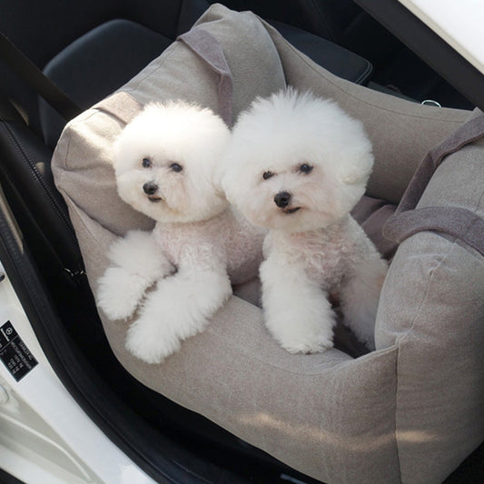 KFX-9002941 Portable Waterproof Pet Dog Car Carrier Seat with Breathable Mesh and Easy-Wash Design in Gray and Beige